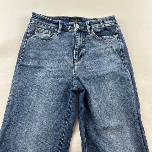 Judy Blue Dark Wash Distressed Denim Stretch Wide Leg Jeans 29 - Picture 2 of 7